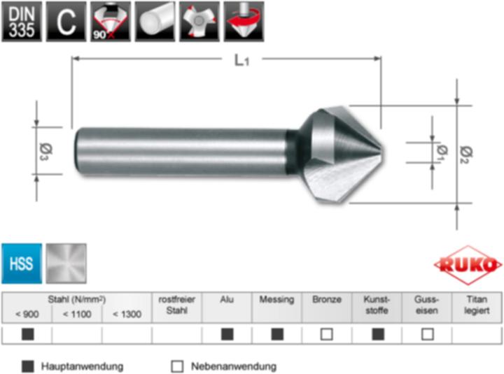 Produktbild Ruko Kegel und Entgratsenker 90° HSS G CBN.Ø 10.0 mm 10 (10.0 mm)