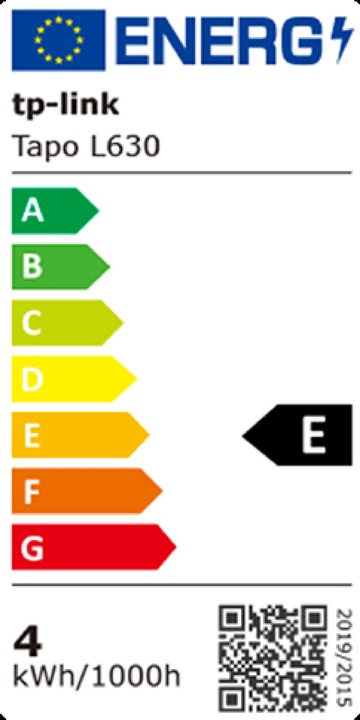 Energie-Label TP-Link Tapo L630 GU10 Smart WLAN Glühbirne (4-pack) (GU10, 3.70 W, 350 lm, 4 x, E)