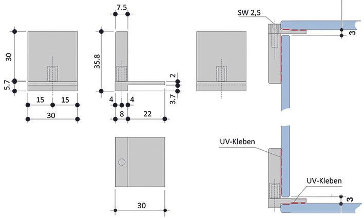 Produktbild Bohle Glastürscharniere Glas-Glas Swing (2 Stk.)