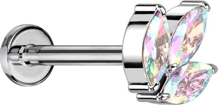 Immagine prodotto Star Piercing Labret micro senza fili argento con tre cristalli ovali multicolore (senza ottone, Titanio)