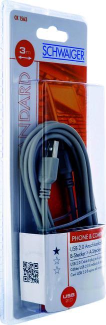 Actual product image Schwaiger USB connection cable 2.0 type A/B 3 m (3 m, USB 2.0)