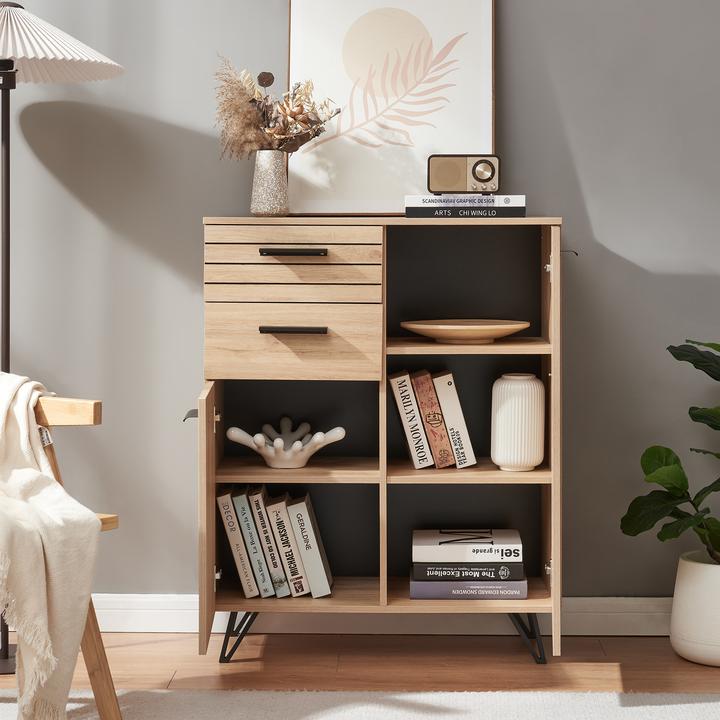 Image du produit En.Casa Sideboard Noppen 100x80x38 cm Eicheoptik (80 x 38 x 100 cm)