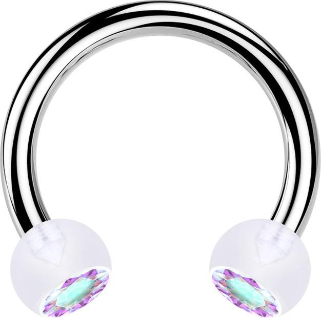 Image du produit Star Piercing Circular Barbell argent avec deux boules cristal transparent multicolore (sans laiton, Acier chirurgical 316L, Matières plastiques)