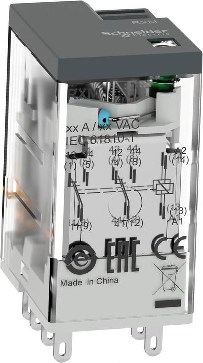 Image du produit Schneider Relais miniature, Easy Harmony RXM2L, 5A, 2W, 230V AC, avec LED RXM2LB2P7