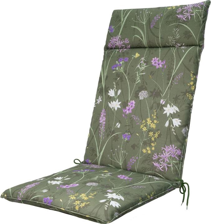 Natura Punto 4er-Set Hochlehner-Auflage, Gartenstuhlkissen wasserabweisend, Blumenmuster grün, 120x50cm (120 x 50 cm)