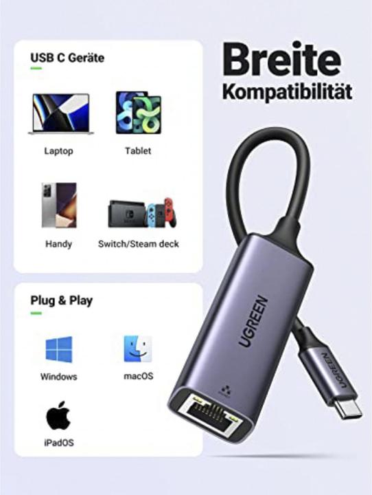 Actual product image Ugreen Gigabit Ethernet Adapter (USB-C 3.1 Gen 1, RJ45 (1x))