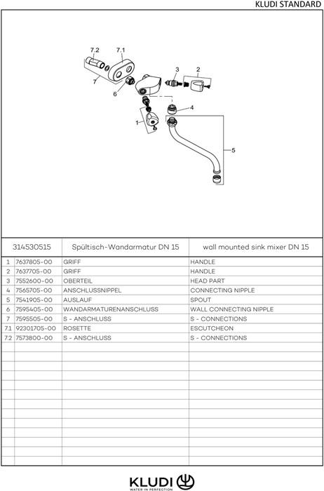 Produktbild Kludi STANDARD Spültisch-Wandarmatur DN 15