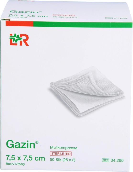 Produktbild Gazin Mullkompresse 7,5 cm x 7,5 cm steril 8fach, 50 St. Kompressen