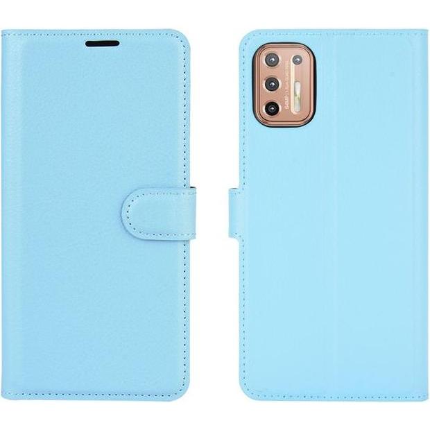 MU Classic Litchi Leder Bookcover Series (Motorola Moto G9 Plus), Smartphone Hülle, Blau
