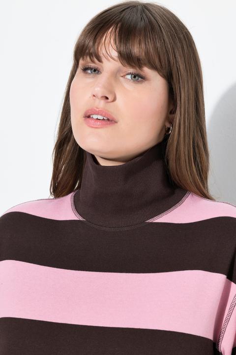 Immagine prodotto Ulla Popken Felpa in cotone biologico con righe, collo alto e maniche lunghe (50, 52)