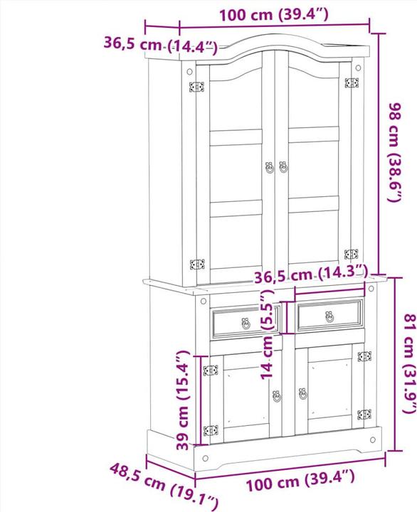Produktbild vidaXL Vitrinenschrank (100 x 48.50 x 179 cm)