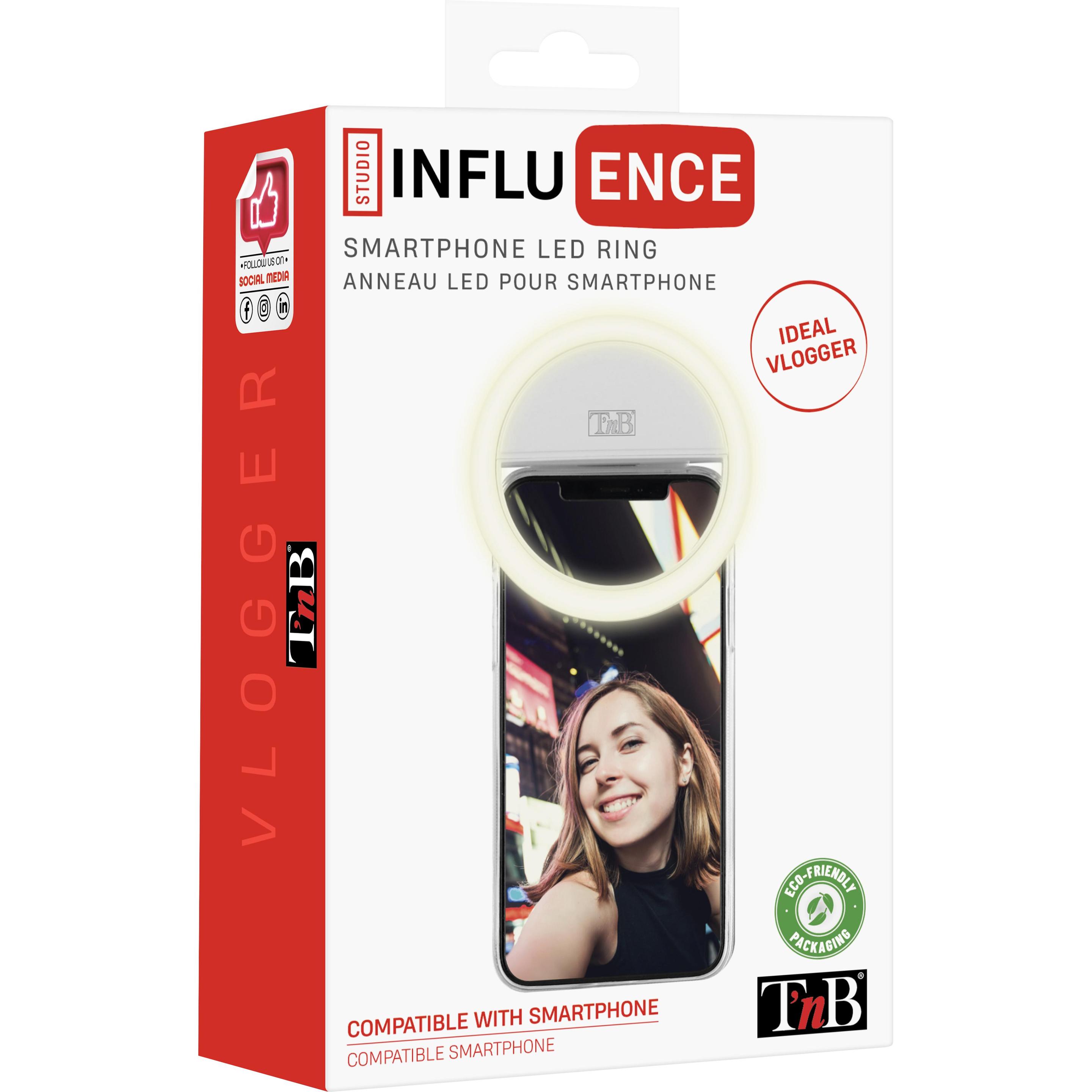 T'nB Influence LED Ring Clip für Smartphone, 6500K,125 mAh Akku, Weiteres Smartphone Zubehör, Weiss