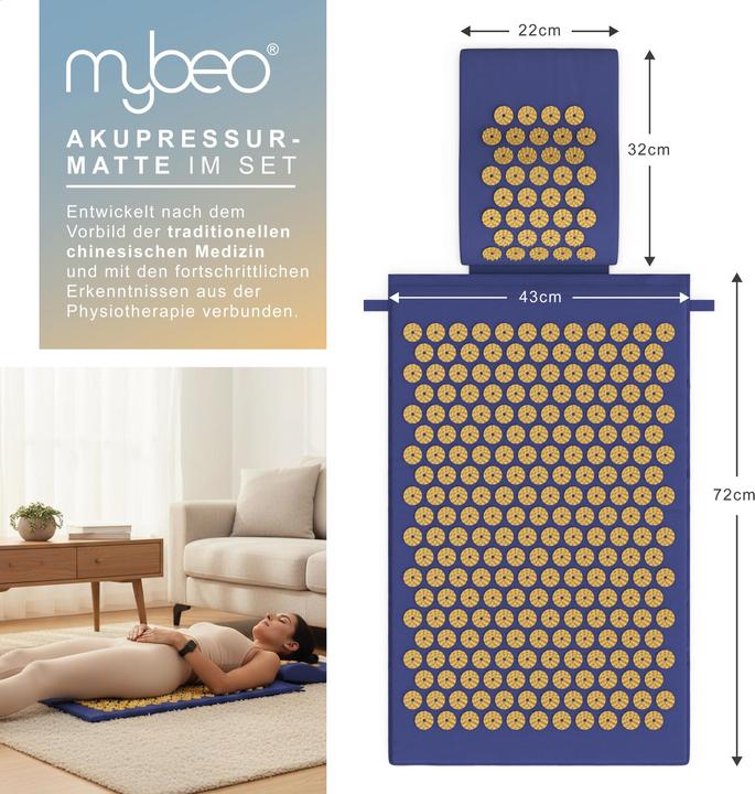Actual product image Mybeo Akkupressurmatte für Massagen 74x42 cm, Kokosfaserfüllung, Tragetasche, bei Kopfschmerzen & Migräne