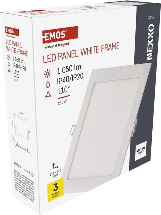 Produktbild Emos LED-Einbauleuchte NEXXO, quadratisch, weiss, 12,5W, neutalweiss (1050 lm)