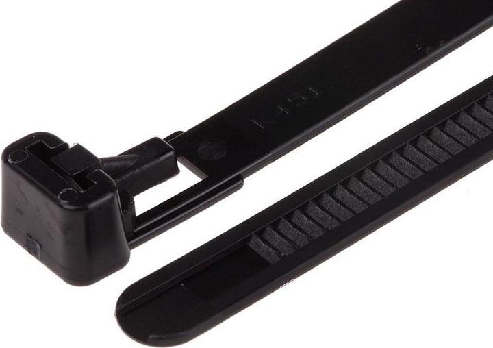 Produktbild RS PRO Cable Tie 150x7.6 Black releasable (Kunststoffkabelbinder, 150 mm, 100 Stk.)