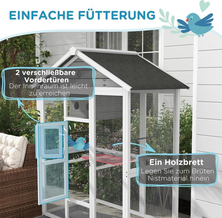 Image du produit PawHut Cage à oiseaux avec perchoir, toit en asphalte