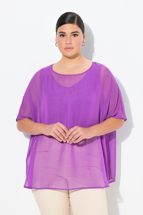 Produktbild Ulla Popken Chiffonbluse, Oversized, Rundhals, Halbarm (50, 52, 54, 56)