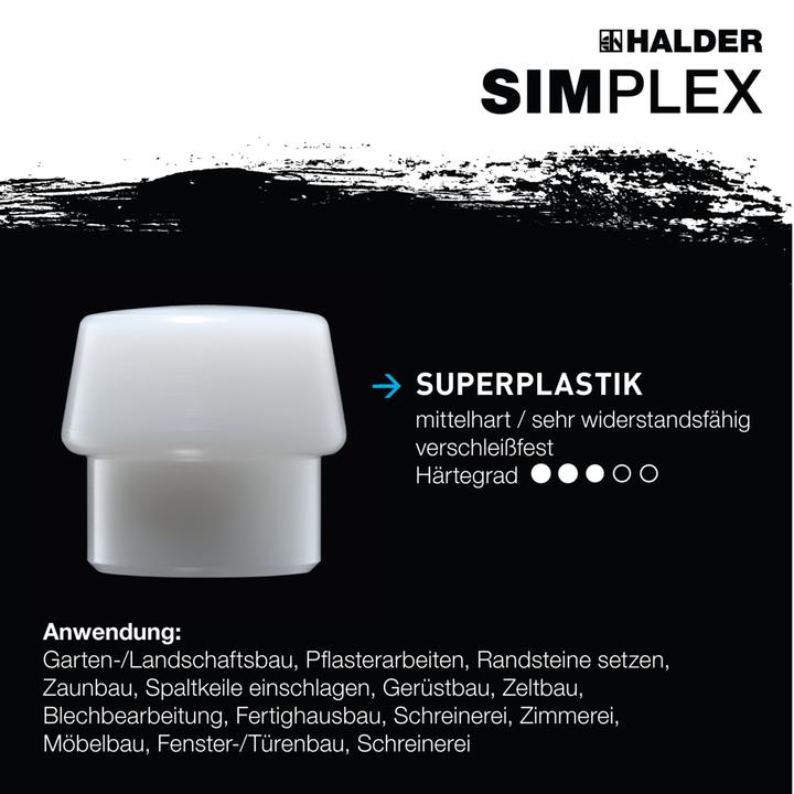 Immagine prodotto Halder Testa del martello a faccia morbida SIMPLEX testa-Ø 100 mm super plastica bianca mediamente dura