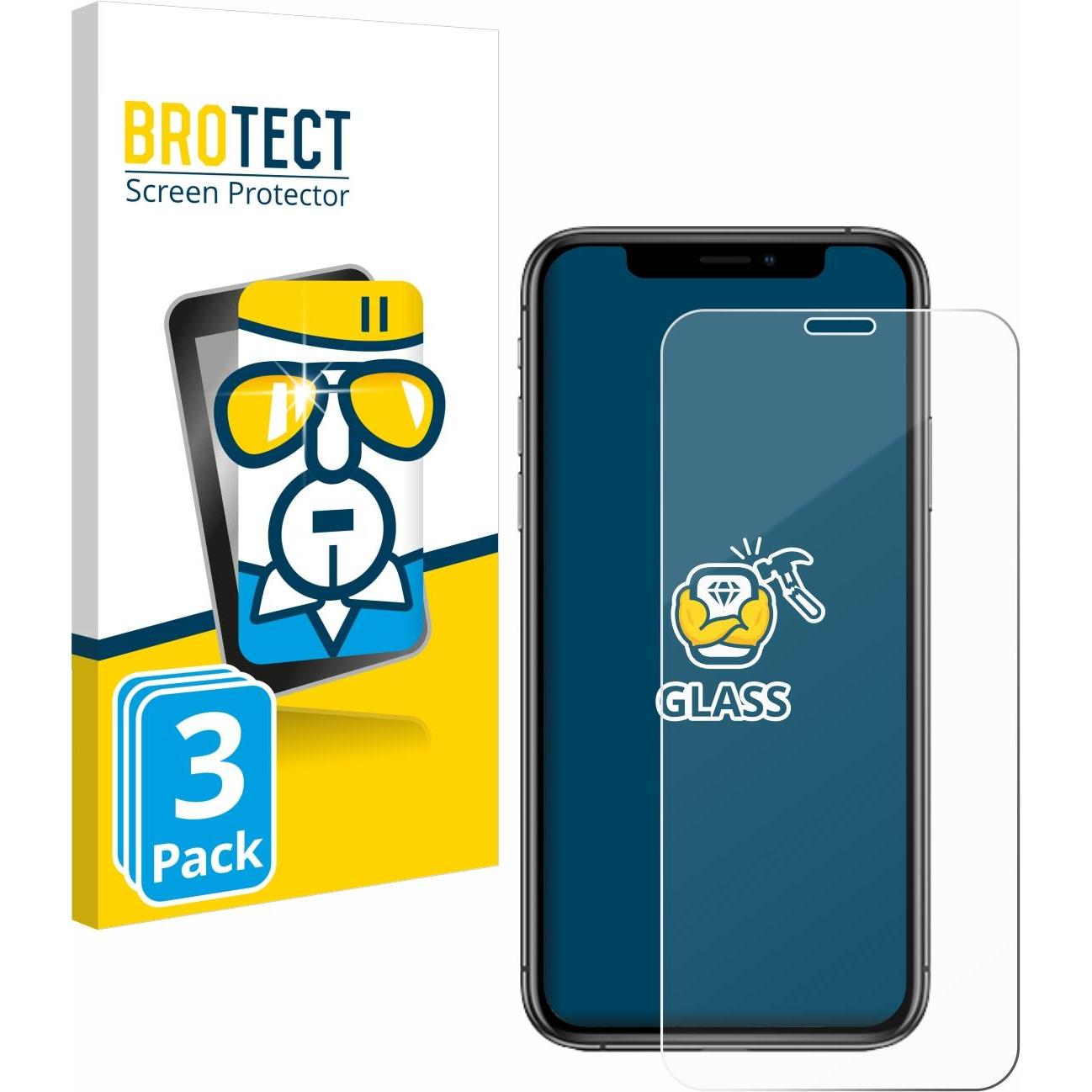 BROTECT Panzerglas Hartglas Displayschutz (3 Stück, Apple iPhone XS), Smartphone Schutzfolie, Transparent