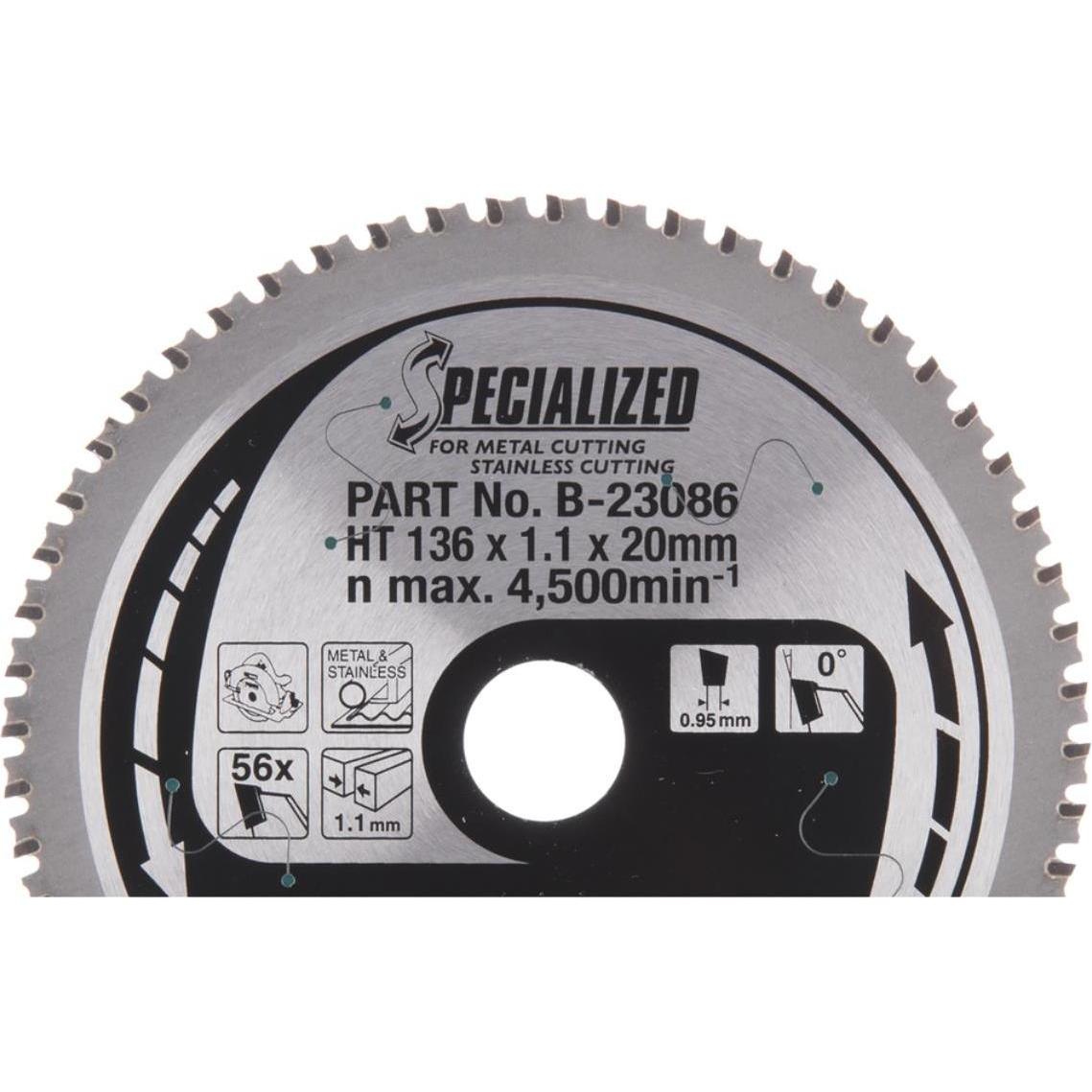 Thumbnail - Makita, Sägeblatt, TCT Pjūklas SPECIALIZED 136X1.1X20mm 0° T56B-23086