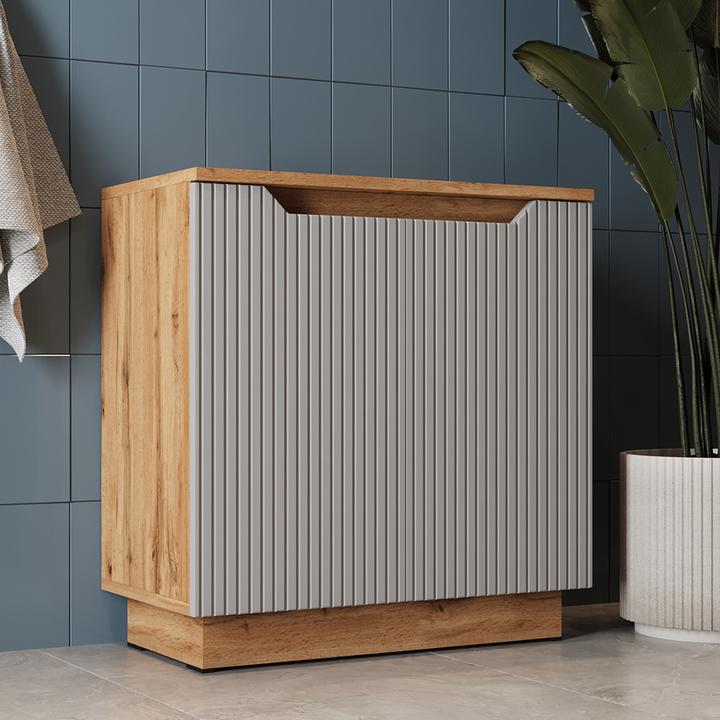 Actual product image Vicco Waschbeckenunterschrank Lotta, Eiche/grau gestreift, 59.8 x 62.1 cm mit 2 Türen (59.80 x 32 x 62.10 cm)