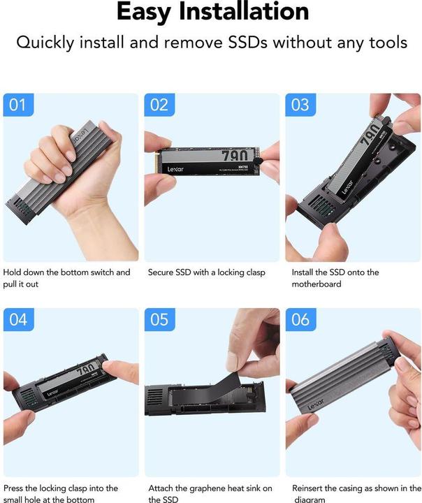 Produktbild Lexar Boitier externe USB 3.2 E350 - NVMe M.2 Type 2280 (Argent) (M.2 2280)