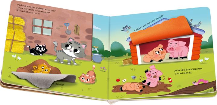 Productafbeelding Ravensburger Waar ben je, kleine katjes? Speelboek met veel stoffen flapjes, kinderboek vanaf 18 maanden (Duits)