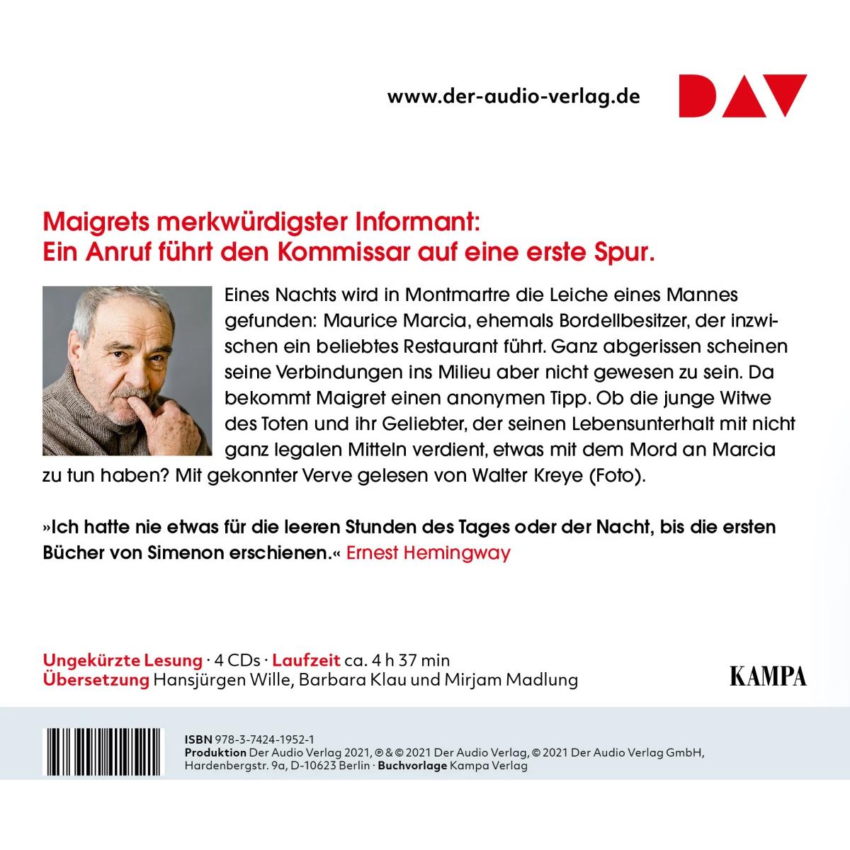 Thumbnail - Maigret und der Spitzel, Hörbücher von Georges Simenon, Wolfgang Stockmann, Hansjürgen Wille, Barbara Klau, Mirjam Madlu...