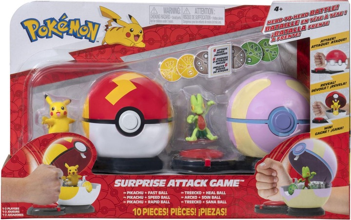 Produktbild Jazwares Pokémon Surprise Attack Game Pikachu (weiblich) mit Turboball vs. Geckarbor mit Heilball
