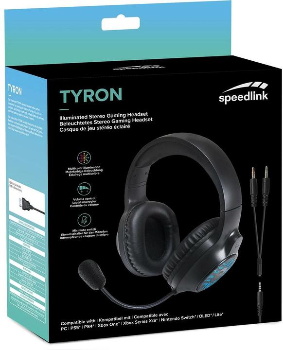 Actual product image Speedlink TYRON RGB Gaming Stereo Headset - for PC/PS5/PS4/Xbox Series X/S/Switch/OLED/Lite, black (Cable)