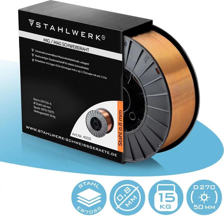 Produktbild Stahlwerk Schweissdraht MIG MAG Premium Drahtrolle ER70S-6 SG2 0,8 mm 15 kg