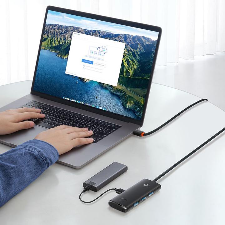 Actual product image Baseus Lite Series 4-Port USB-A HUB Adapter (USB-A to USB 3.0*4 ) 1m Black (USB-C, 4 Ports)