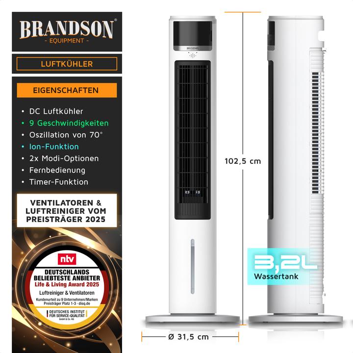 Produktbild Brandson Luftkühler, 3,2L Wassertank, Ion-Funktion, Fernbedienung, Turmventilatorr, Klimaanlage
