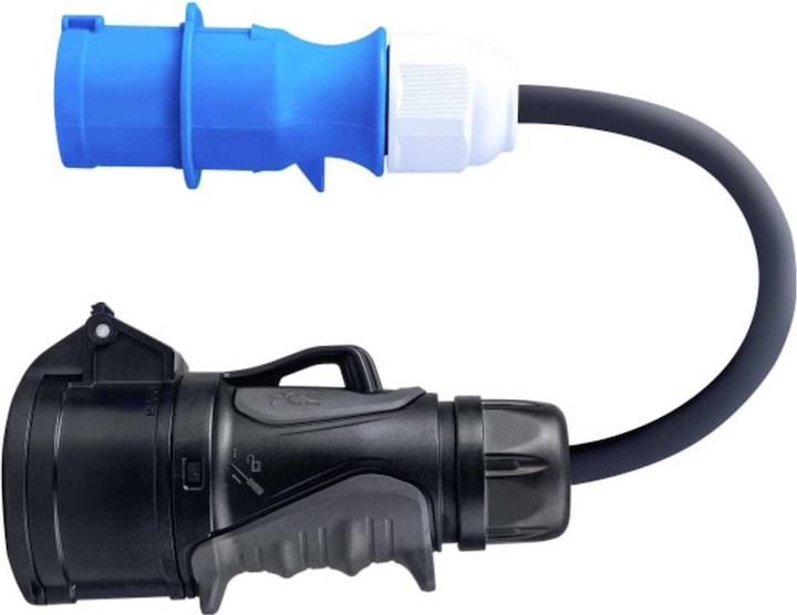 Produktbild GreenCell Adapter from red 16A 400V CEE coupling 5-pole socket to blue 16A 230V CEE 3P (Typ 2, 3.70 kW, 16 A, 0.50 m)