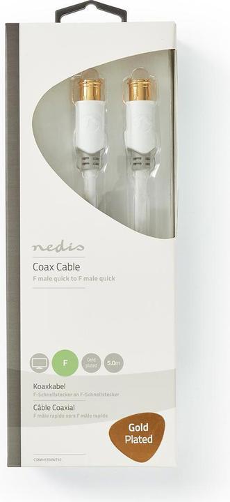 Actual product image Nedis F Quick - F Quick Cables F Male Quick F Male Quick Gold Plated 75 Ohm Double Shielded 5.00 m R (75 dB, Antenna cable)