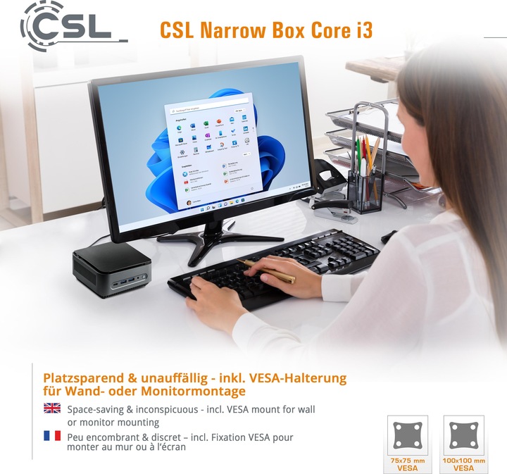 Produktbild CSL Mini-PC Narrow Box Core i3 (Intel Core i3-N305, 16 GB, 500 GB, Intel UHD Graphics)