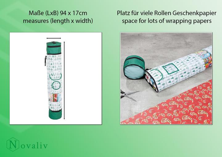 Produktbild Novaliv 3x Aufbewahrung Ordnungssystem Geschenkpapier Organizer grün Geschenkpapierrollen