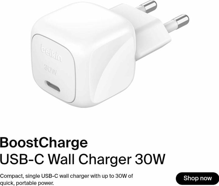 Produktbild Belkin BoostCharge 30 W USB-C mit PD, inkl. USB-C/Lightning Kabel (30 W, 1 Port)