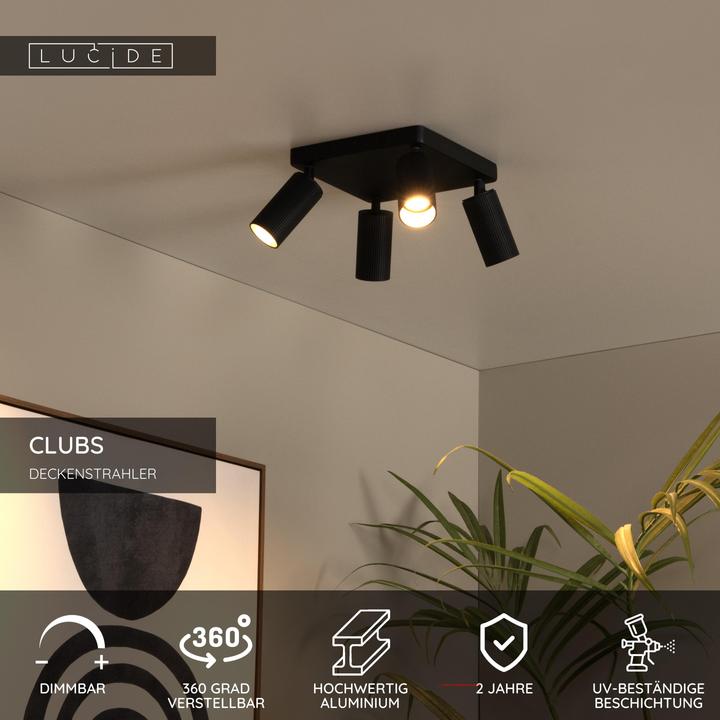 Actual product image Lucide CLUBS - Ceiling spotlight - 4xGU10 - Black 09939/14/30 (GU10)