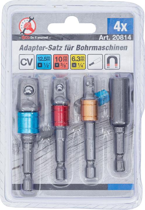 Actual product image BGS Adapter set for drills | coloured | drive external hexagon 6.3 mm (1/4") | output external square