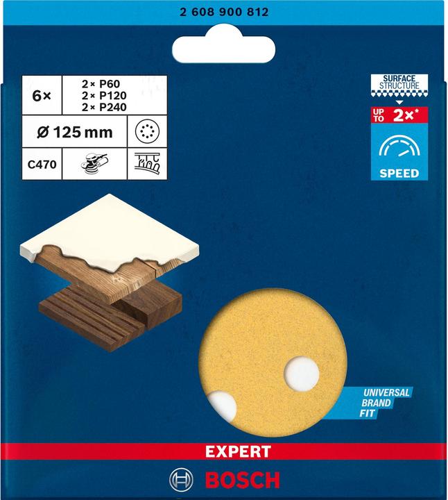 Produktbild Bosch Professional Zubehör EXPERT C470 Schleifpapier-Set für Exzenterschleifer, 125 mm, 8 Löcher, G 60/120/240, 6-tlg. (120, 240, 60)