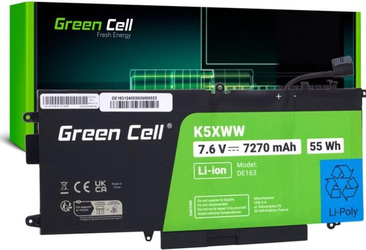 Image du produit GreenCell Batterie d'ordinateur portable Green Cell K5XWW pour Dell Latitude 7390 2-en-1 5289 7389 (4 cellules)