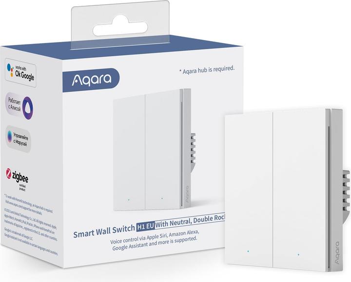Actual product image Aqara Smart Wall Switch H1 White With Neutral, Double Rocker (Zigbee)