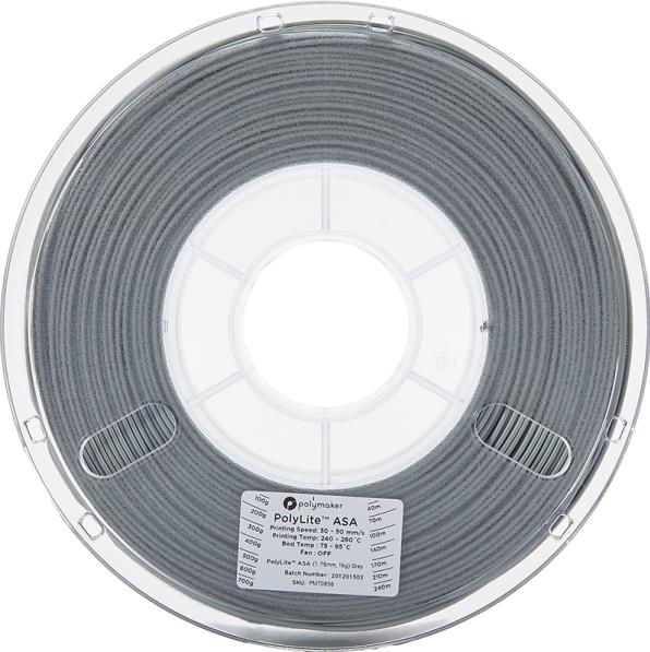 Produktbild Polymaker PolyLite ASA - Grey - 1.75mm (ASA, 1.75 mm, 1000 g, Grau)