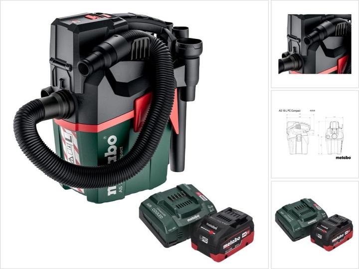 Produktbild Metabo AS 18 L PC Compact Akku Sauger 18 V 6 l IPX4 Staubklasse L Nass und Trocken + 1x Akku 8,0 Ah (Nass-Trockensauger)