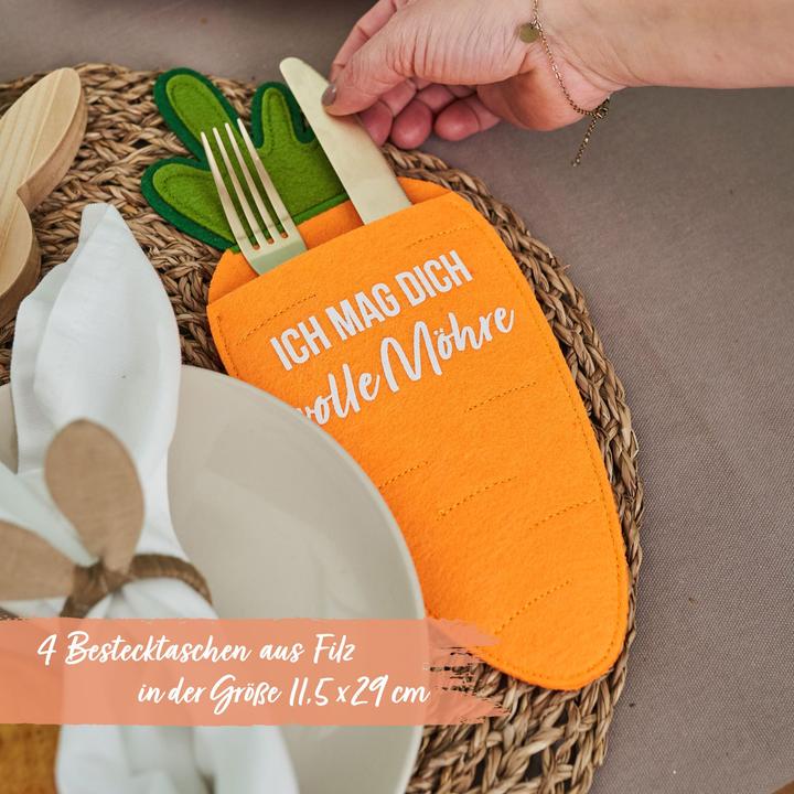 Immagine prodotto Papierdrachen 4 Bestecktaschen Filz - Möhren (4 x)