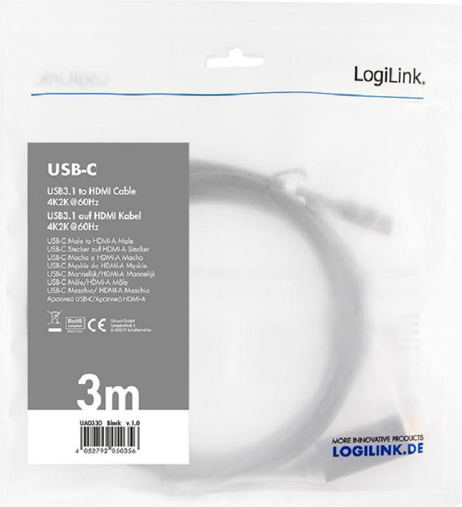 Produktbild LogiLink USB Typ C — HDMI (Typ A) (3 m)