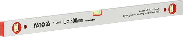 Actual product image Yato POZIOMNICA ALUMINIOWA 800mm, 3- LIBELE, SREBRNA 3003
