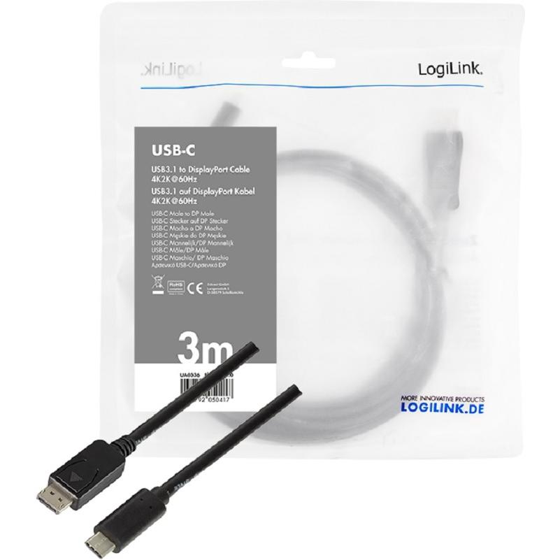 Thumbnail - LogiLink USB Typ C — DisplayPort (3 m, DisplayPort), Video Kabel