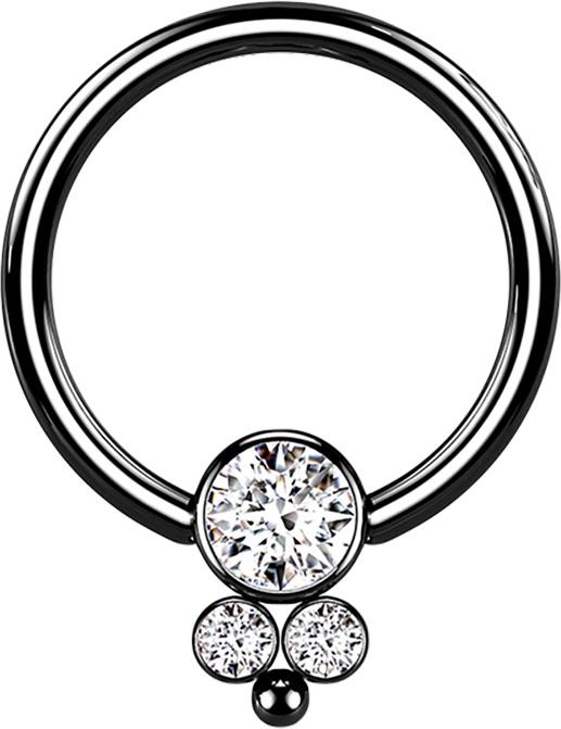 Produktbild Star Piercing Ball Closure Ring schwarz Scheibe mit drei Kristallen (Chirurgenstahl 316L, ohne Messing)